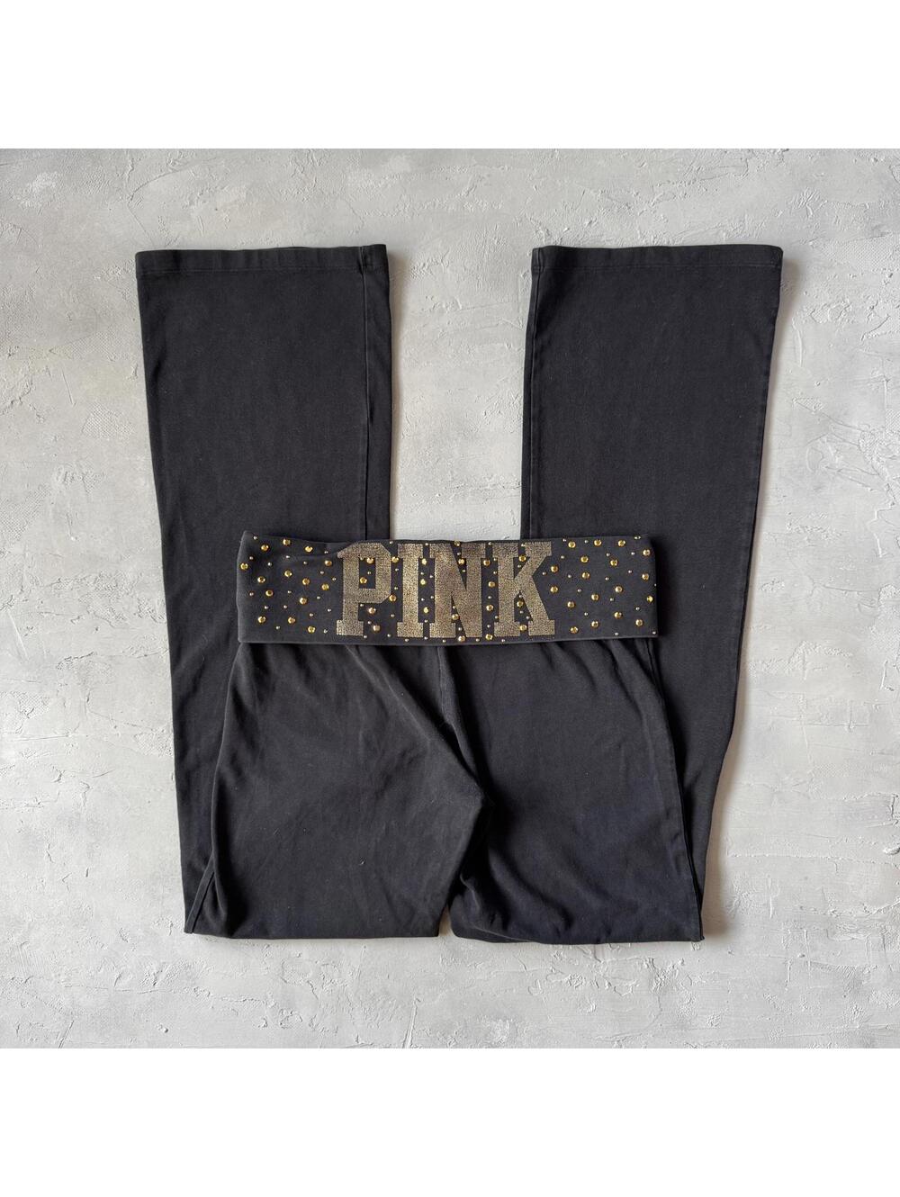 Vintage Y2K Grail Victoria's Secret Pink Rhinestone Foldover Flare Yoga Leggings